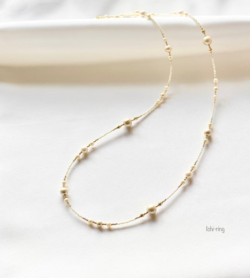 Moon Light  Pearls and beads  Long necklace - Long Necklaces - Glass Gold