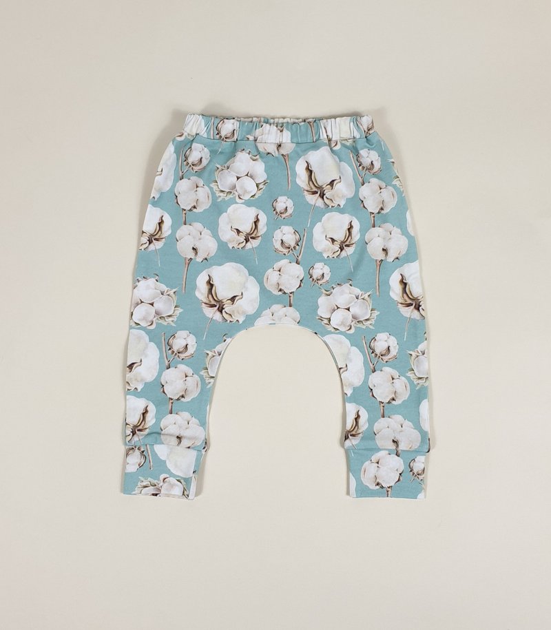 Cotton baby pants, baby girl pants, baby boy pants, baby blue pants, print pants - 男/女童長褲/短褲 - 棉．麻 多色