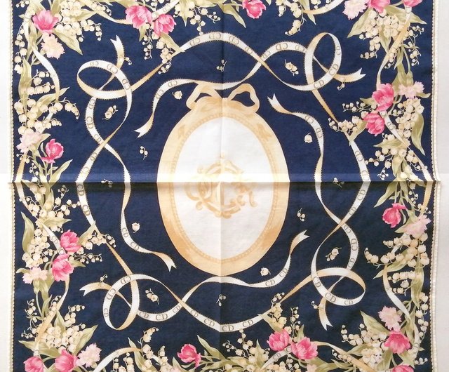ディオール　すずらん　スカーフ Christian Dior ヴィンテージ ハンカチ スズラン 18.5 x 18.5