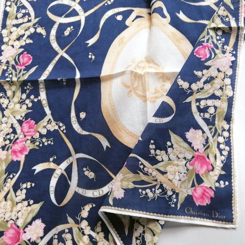 Christian Dior ヴィンテージ ハンカチ スズラン 18.5 x 18.5
