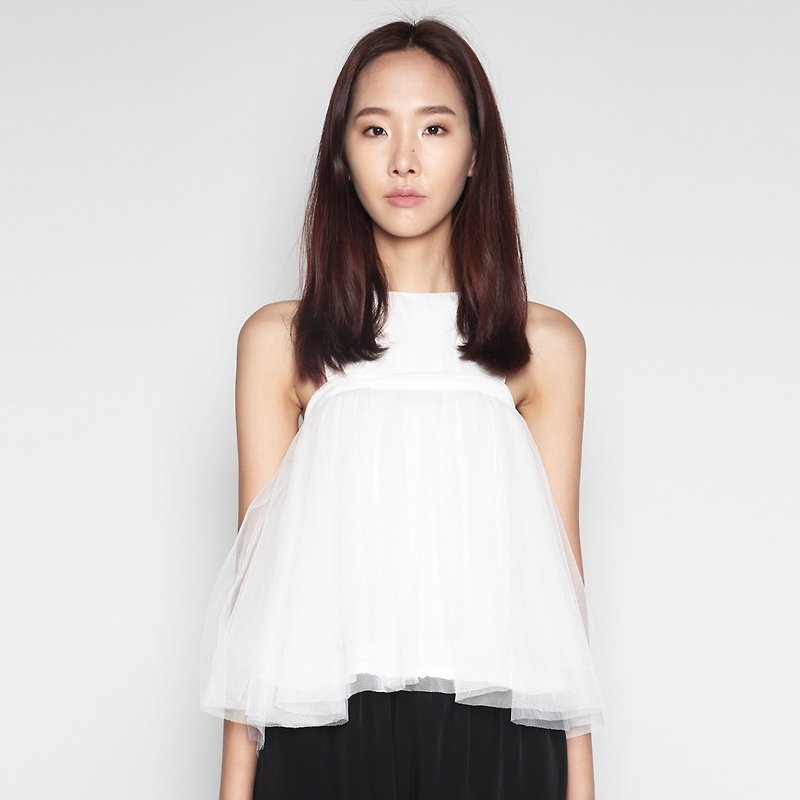 CADENCE TULLE TOP IN WHITE - 工人褲/吊帶褲 - 聚酯纖維 白色
