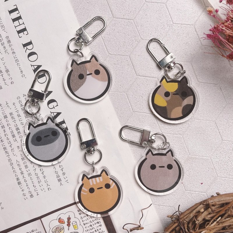 hi-five meow cat head pendant - พวงกุญแจ - อะคริลิค สีนำ้ตาล