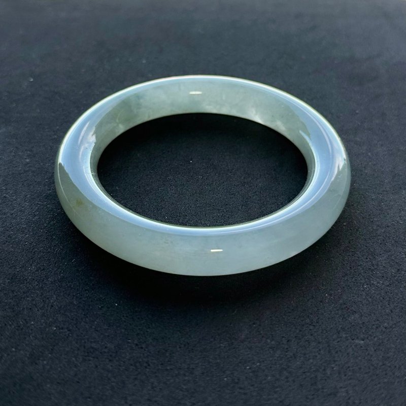 Natural water foam jade glacier blue ice transparent round bar/round bone bracelet water foam jade bracelet 56.5 ring mouth - Bracelets - Jade Blue