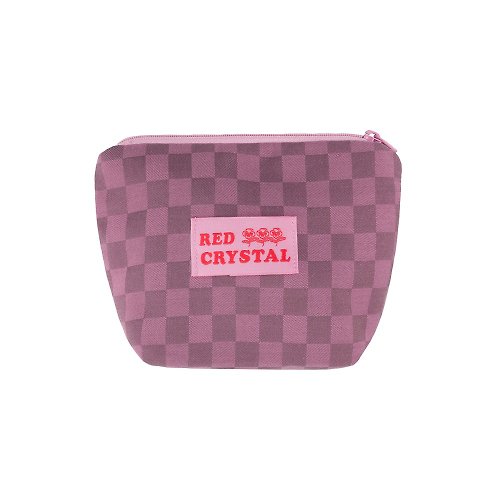 RED CRYSTAL CHECKERBOARD POUCH (deep pink)
