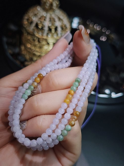 Luien路安翡翠 貴人•桃花•招財•轉運|糯冰紫多寶|緬甸A貨翡翠多寶珠串項鍊