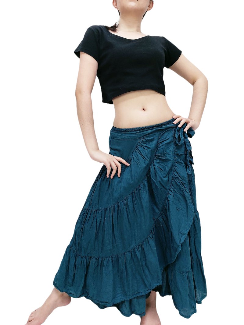 Woma clothing Unique Cotton Skirt Tiered Ruffle Skirt Long Skirt Bow tied waist - 裙子/長裙 - 棉．麻 多色