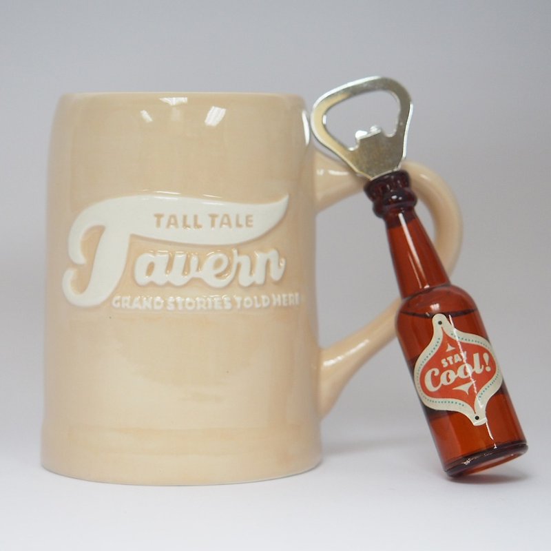 Bistro mug beer mug send magnetic bottle opener - Mugs - Pottery Gold