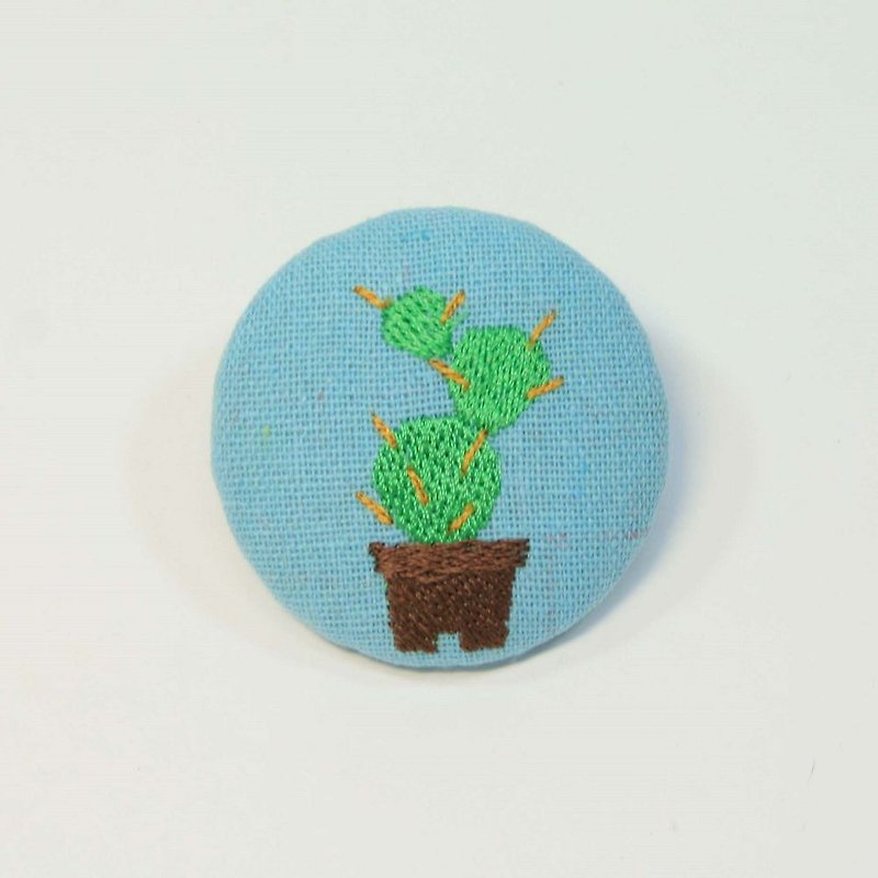 Embroidery 5cm middle pin 02-succulent - เข็มกลัด - ผ้าฝ้าย/ผ้าลินิน 