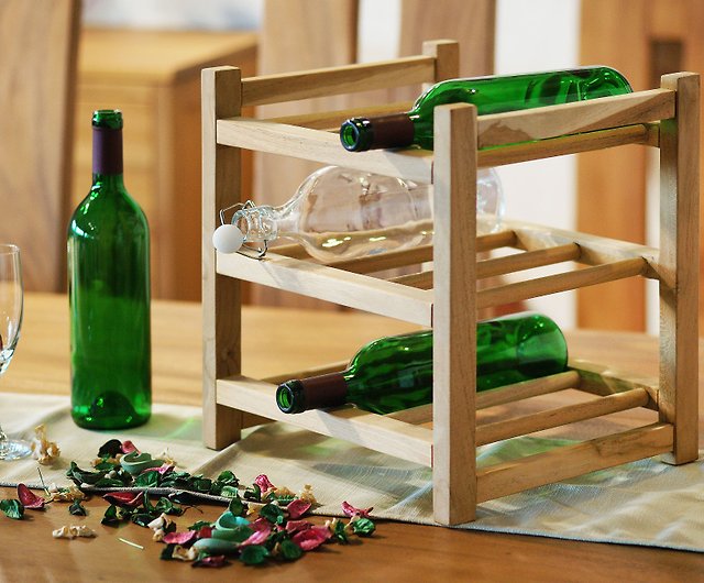 チークの木レッドワインラックディスプレイ収納ワインボトルとワイングラス無垢材ホームアクセサリー