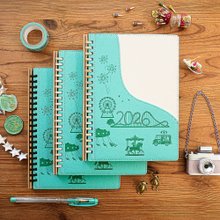 A5 抽取式仿皮革活頁筆記本-大河彎彎。2026 歡樂旅程-薄荷綠