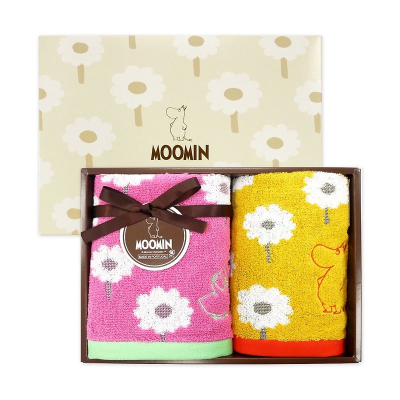 Japan Maruma Moomin Flower Field Embroidered Towel Gift Box - ผ้าขนหนู - ผ้าฝ้าย/ผ้าลินิน สึชมพู
