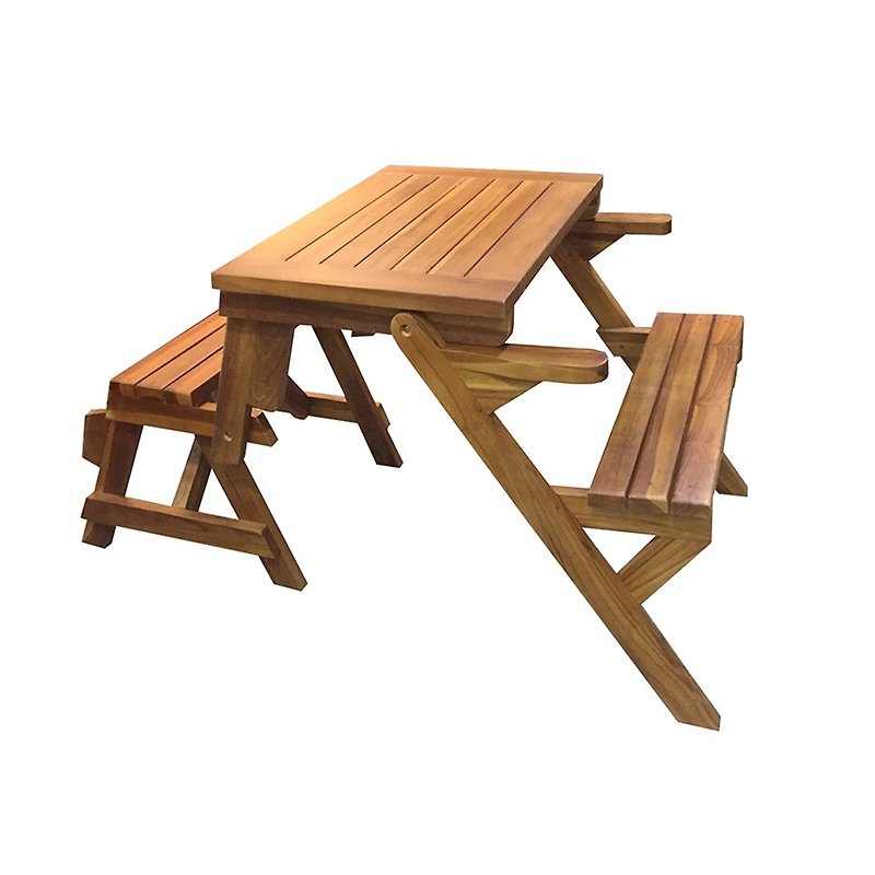 【Jidi Cityチークの木材100％家具】PP562B カントリースタイル ピクニックガーデン用 折りたたみテーブル＆チェア兼用 - 机・テーブル - 木製 