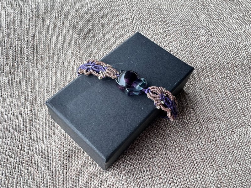 230610 Macrame South American Wax thread Stone bracelet - สร้อยข้อมือ - เครื่องประดับพลอย สีม่วง