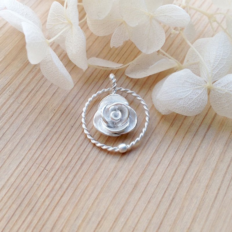 Rose series - elegant Silver ring Rose - with 16-inch Silver chain - Sterling silver necklace gift - สร้อยคอ - โลหะ สีเงิน
