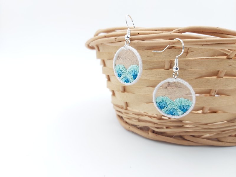 Handmade double-sided embroidery earrings_Hailang - Earrings & Clip-ons - Thread Blue