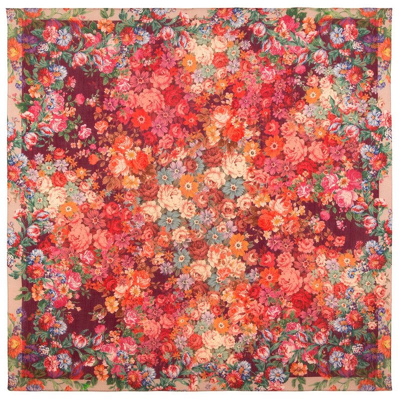 Original Pavlovo Posad Russian Shawl 100% Wool Woolen Scarf 115x115 cm 10200-7 - 絲巾 - 羊毛 紅色