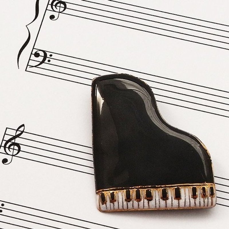 Piano - Black Cloisonne Brooch - เข็มกลัด - โลหะ สีดำ