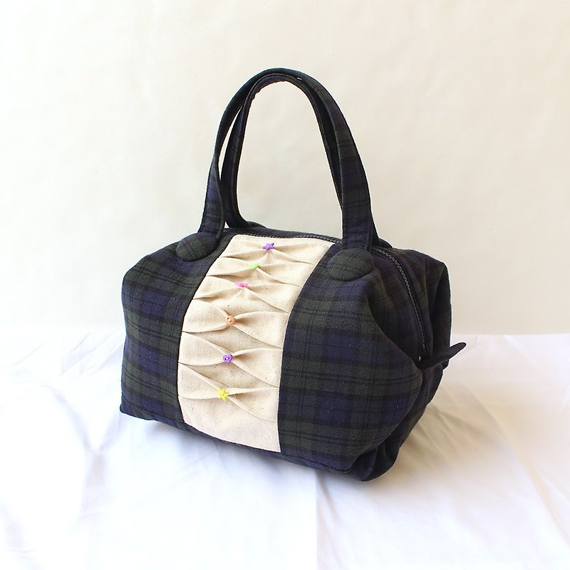 Plaid stitching handbag - Handbags & Totes - Cotton & Hemp Green
