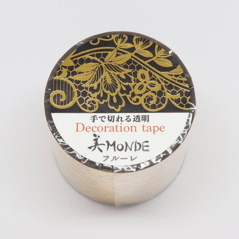 【日本 SAIEN】美MONDE 35mm 燙金透明膠帶－蕾光 Fleuret - 紙膠帶/和紙/PET - 塑膠 