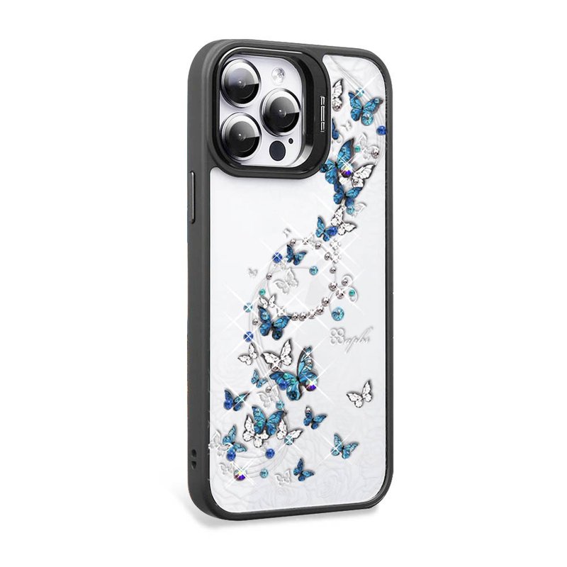 iPhone 15 Series Shockproof Double Material Invisible Stand Color Diamond Phone Case-Blue Waltz-Black Frame - เคส/ซองมือถือ - วัสดุอื่นๆ หลากหลายสี