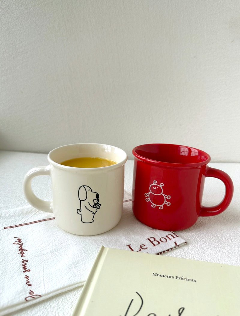 【WOOOGUO】Snot Dog Mug Gift Box Set Couple Mug Chinese Valentine's Day Gift - Mugs - Pottery Multicolor