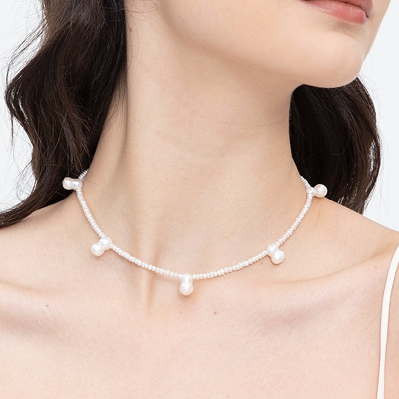 golden gourd pearl necklace - สร้อยคอ - ไข่มุก สีเงิน