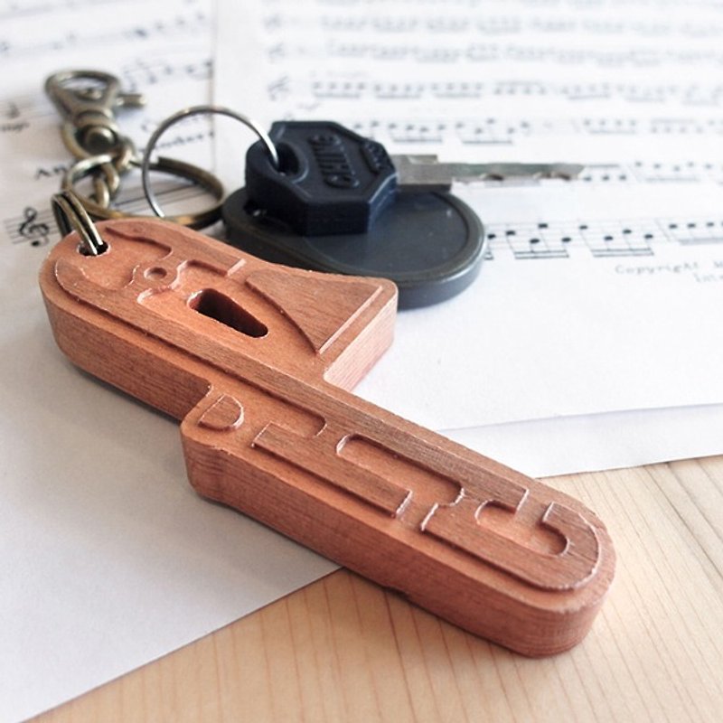 [Musical Instrument Series] Trombone // Cherry wooden key ring pendant pendant - ที่ห้อยกุญแจ - ไม้ สีนำ้ตาล