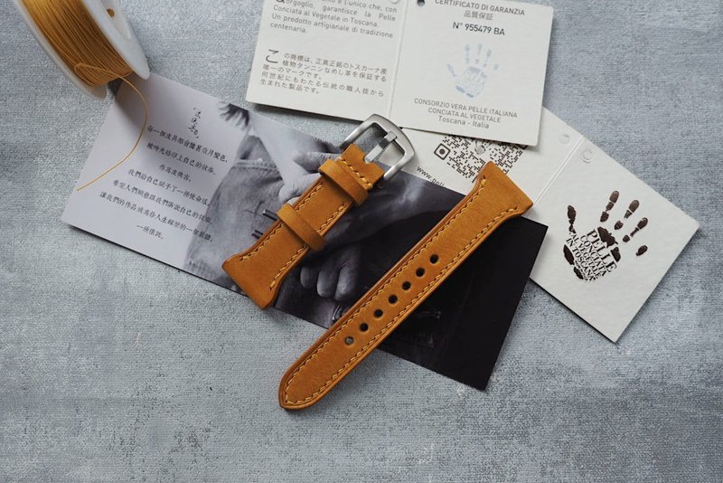 Handmade vegetable tanned cowhide narrow strap, color and style can be customized and can be customized with engraving as a gift - สายนาฬิกา - หนังแท้ หลากหลายสี