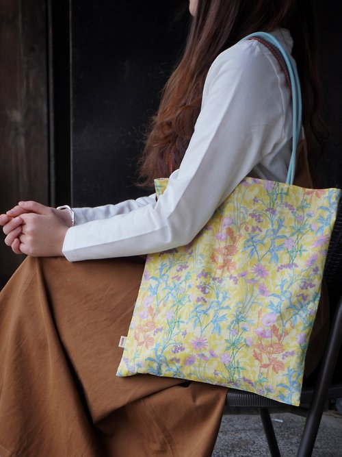 裁縫地圖 英國Liberty布料檸檬黃色小花便攜大容量小眾設計感帆布袋溫柔包
