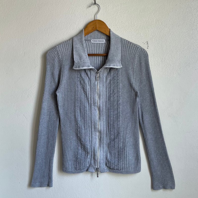 HIROKO KOSHINO Fitted Cardigan Two-Way Zip Down The Front - Grey - Women's Sweaters - Cotton & Hemp 