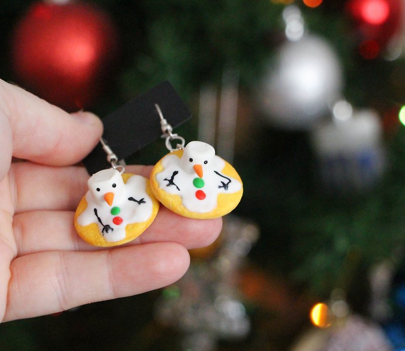 Snowman Earrings Christmas Earrings Cool Jewelry Christmas Gift - 耳環/耳夾 - 黏土 橘色