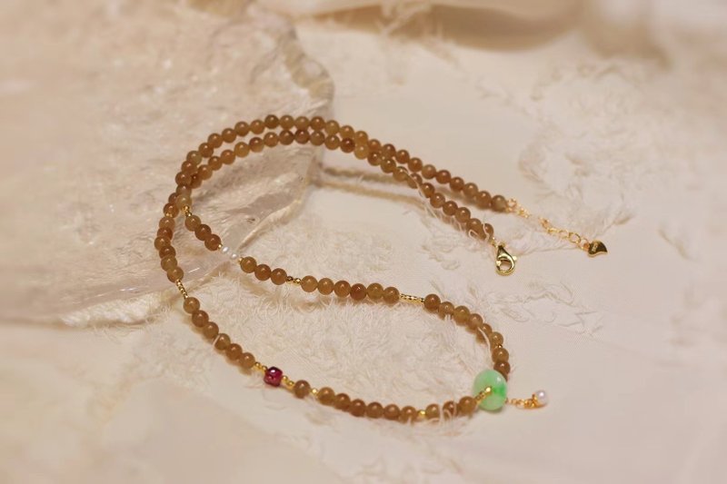 Original natural sugar material Hetian jade necklace clavicle chain 4 mm with jade peace buckle tourmaline pearl - Necklaces - Jade 