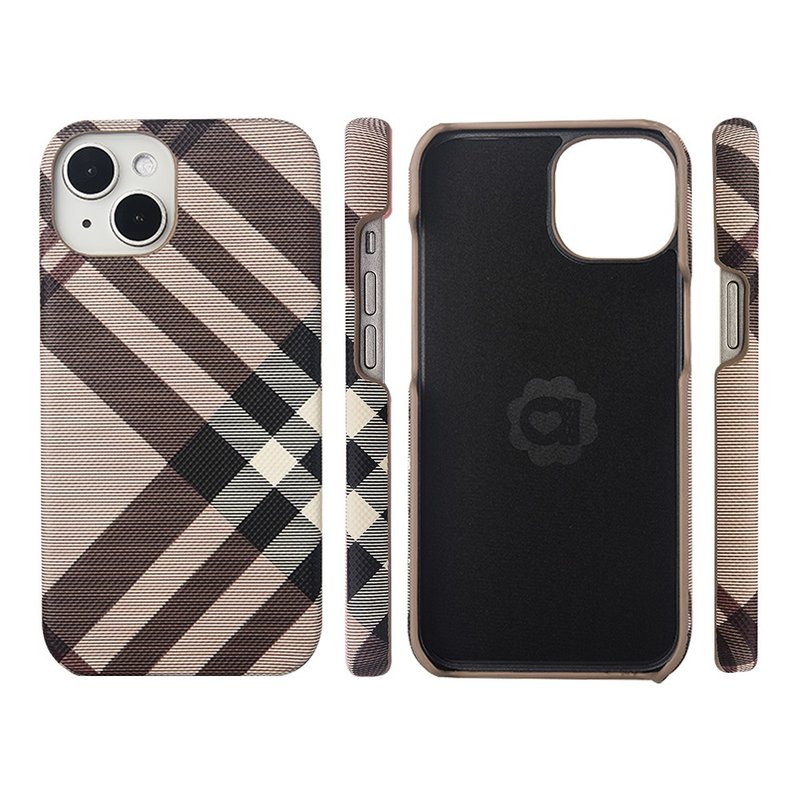 Yaguqi Samsung S23 full series British plaid temperament back cover mobile phone case - brown - Phone Accessories - Faux Leather 