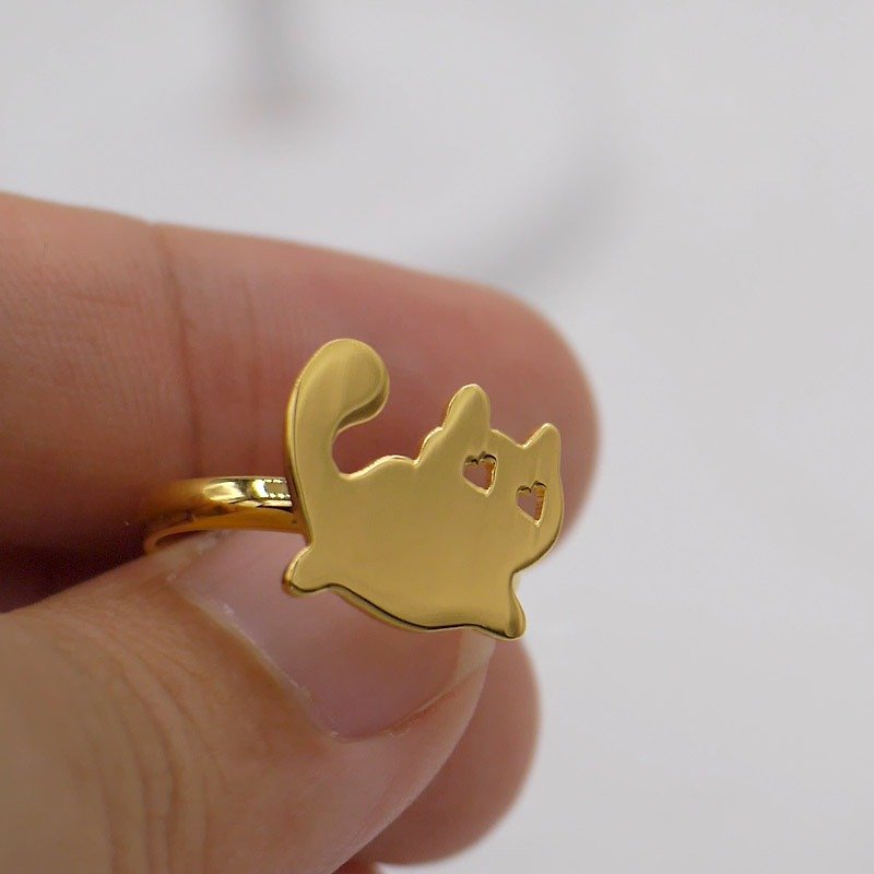 Other Metals General Rings Gold - Handmade Little Cat Ring - 18k Gold plated on brass Little Me by CASO jewelry