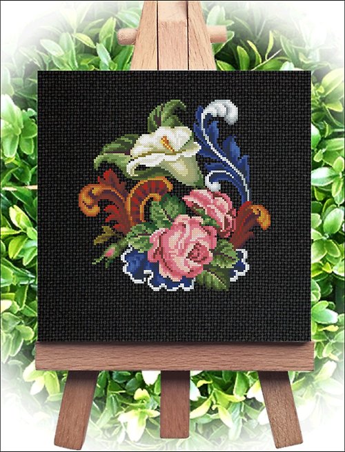 CreativeStudioElenka Vintage Cross Stitch Scheme Flowers in feathers - PDF Embroidery Scheme