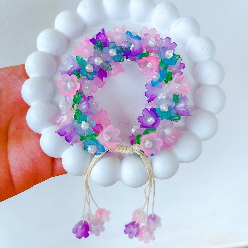 Flower lover Bracelet, Waxed Cord, Adjustable Size | Handmade Bracelet, Pastel Style - 手鍊/手環 - 貴金屬 