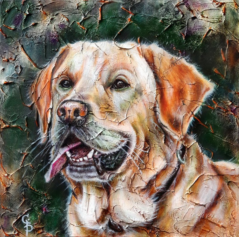 Dog Painting Oil Original Golden Retriever Pet Portrait Labrador Art on Canvas - Wall Décor - Other Materials 