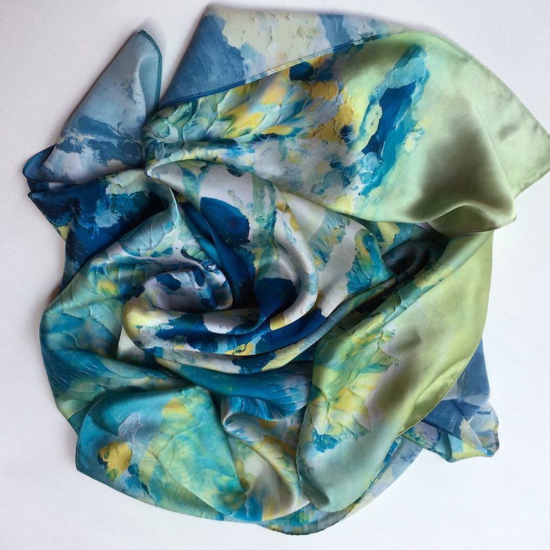 Art scarves green abstract two - Scarves - Silk Green