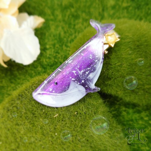Letter L Handmade 天空鯨魚髮飾 霞光紫色 星星 (可選髮夾/髮圈/日本髮插)