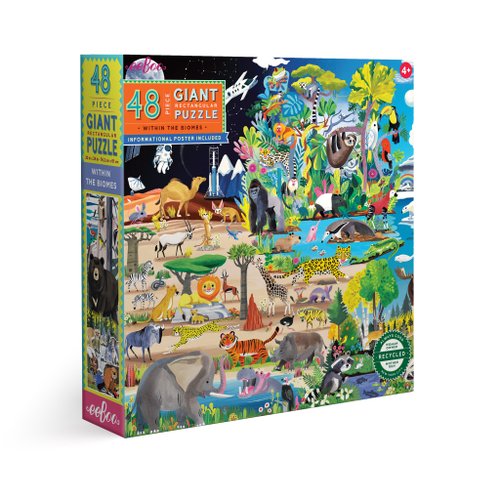 eeBoo 臺灣總代理 eeBoo 48 片超大地板拼圖 – 生物圈 Within the Biomes