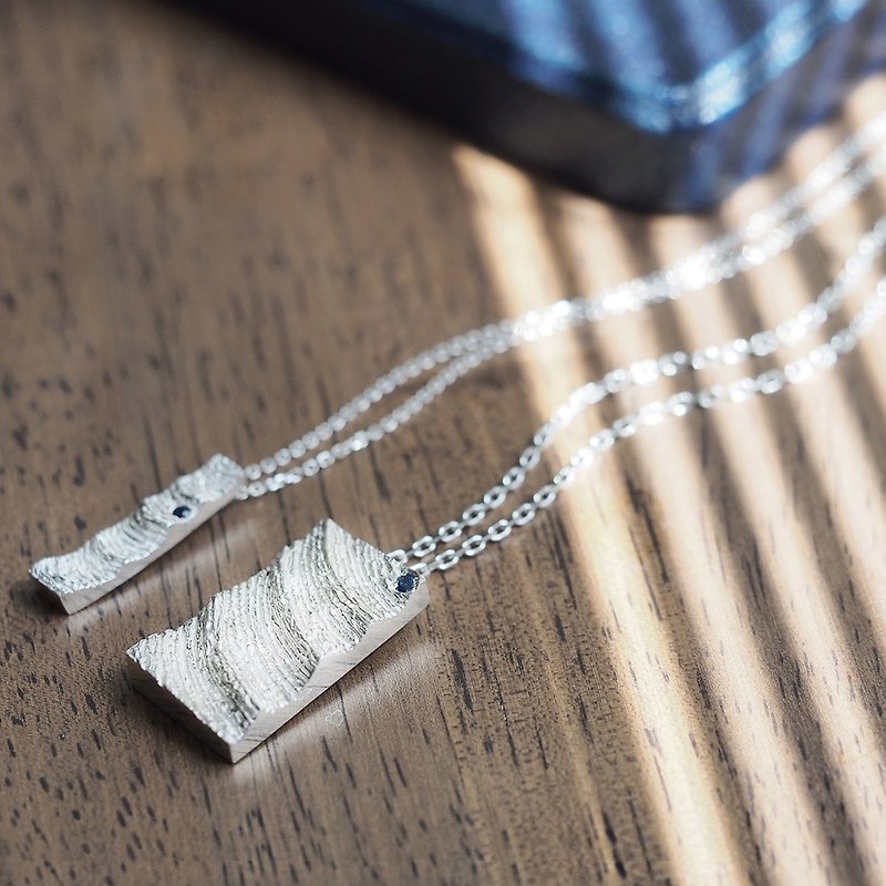 2 pieces set) White Wave Stick Pair Necklace Silver 925 - สร้อยคอ - โลหะ สีน้ำเงิน