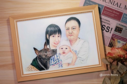 佑子畫一畫|手繪客製|寵物肖像|色鉛筆 客製寵物畫+人物肖像 A4尺寸可附框 精細色鉛筆