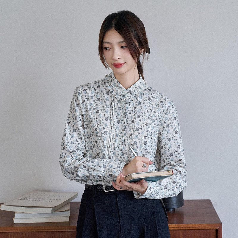 小碎花花邊領襯衫|襯衫|秋款|Sora-1638 - 女襯衫 - 棉．麻 