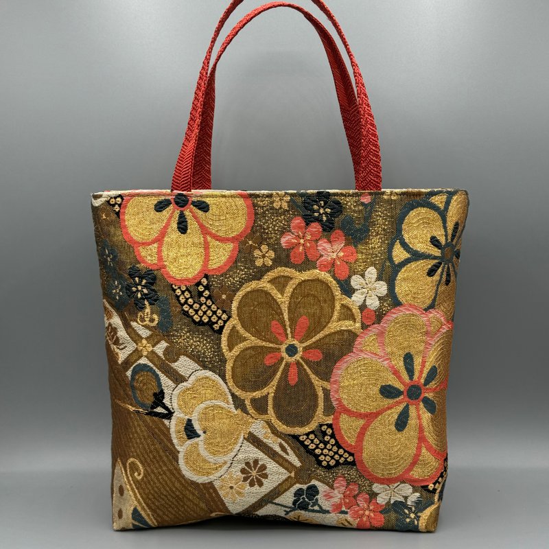 Kimono Obijime Remake Tote bag - กระเป๋าถือ - ผ้าไหม สีทอง