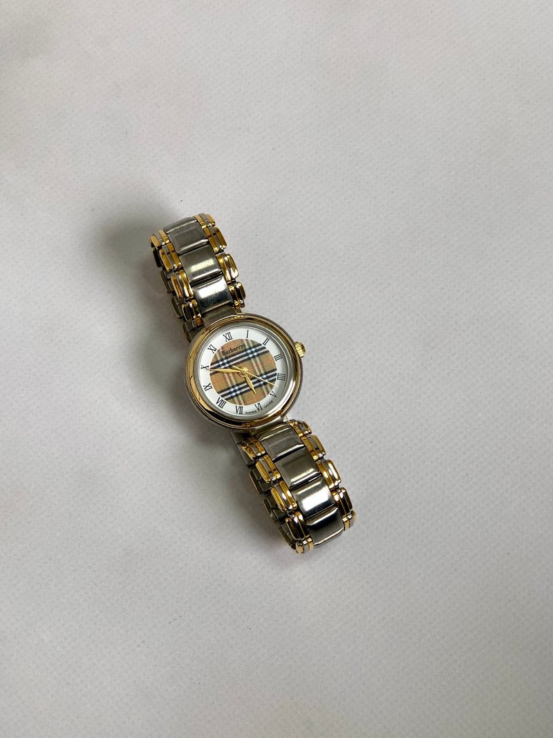 【 日本直送　名牌中古包 】BURBERRY バーバリー チェック クウォーツ 時計 シルバー vintage ヴィンテージ オールド fm6jbh - 女錶 - 其他金屬 金色