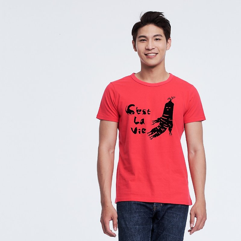 C'est La Vie peach cotton short sleeve T-shirt Man - Men's T-Shirts & Tops - Cotton & Hemp Red