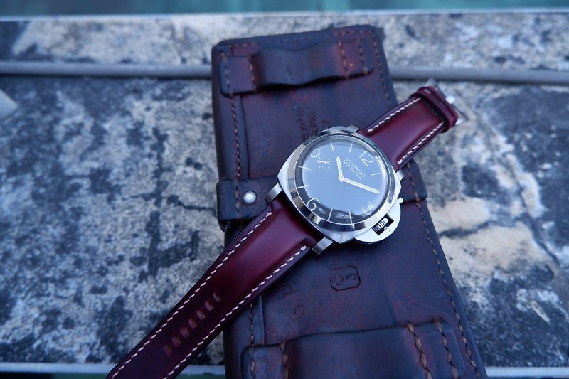 Horween美國製牛革 酒紅色 手工錶帶 錶帶 客製尺寸 - 錶帶 - 真皮 紅色