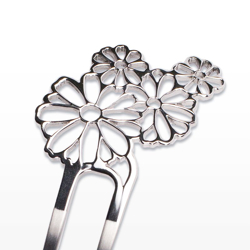KANZASHI ヘアピン 【花と四季 / デイジー】 - ヘアアクセサリー - 金属 シルバー