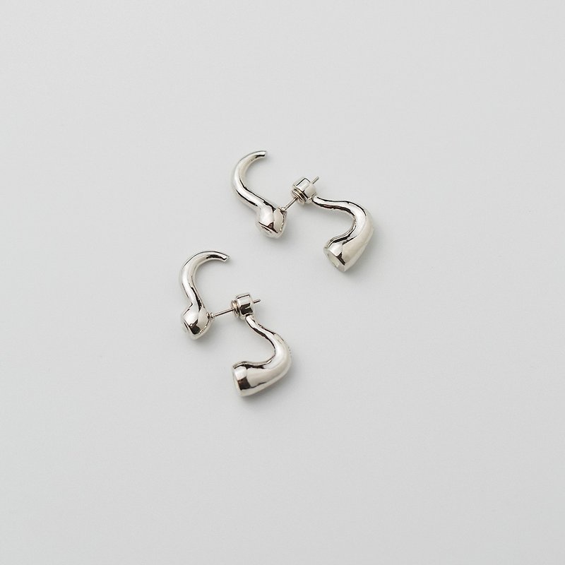 耳環 Earrings - Una 兩色 銀 - 耳環/耳夾 - 其他金屬 銀色