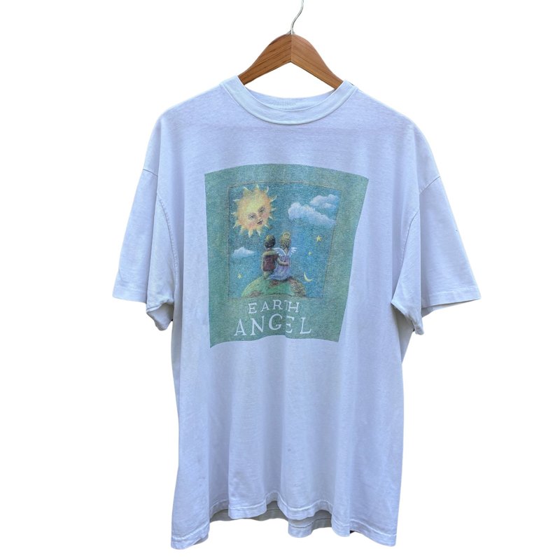 Vintage 90s Earth Angle Fantasy  Angel & Sun  Art Graphic T Shirt - 男 T 恤 - 棉．麻 白色